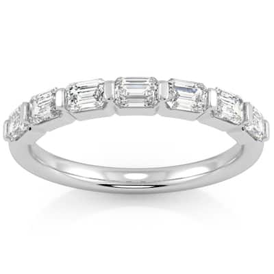 1 Ct Emerald Cut Diamond East To West Wedding Stackable Ring Gold Lab Grown