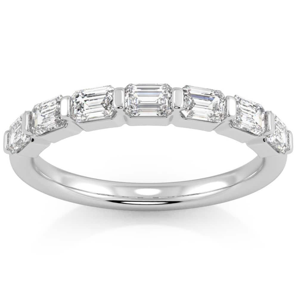 1 Ct Emerald Cut Diamond East To West Wedding Stackable Ring Gold Lab Grown