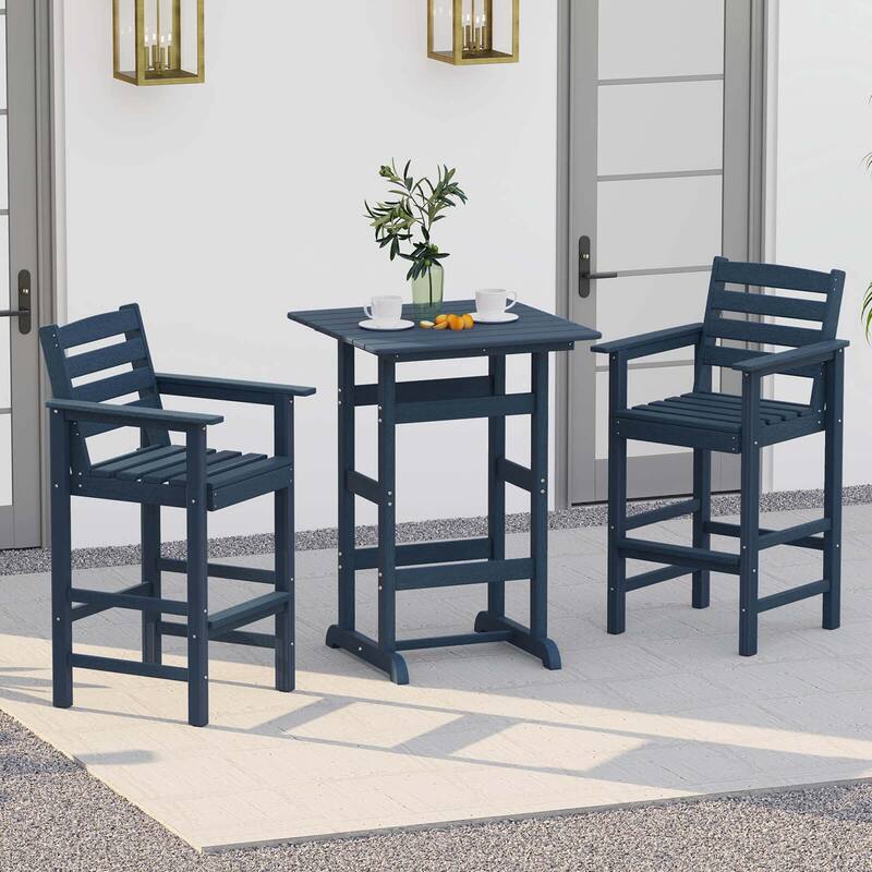 Costway 3-Piece Patio HDPE Bar Set Armchairs with Square High-Top - See Details - Navy