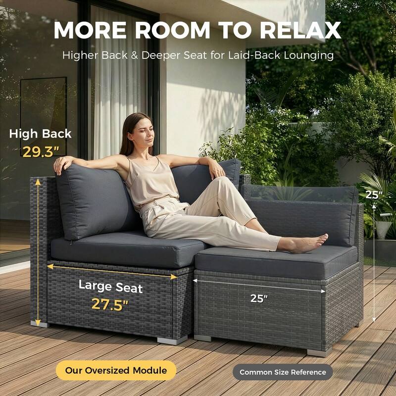 FINCATI 15-Piece Grey Wicker Patio Conversation Set with 43" Fire Pit