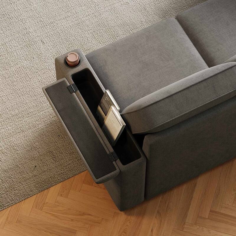 85.8" Upholstery Sleeper Sectional Sofa Pull Out Sofa Bed with Storage Space