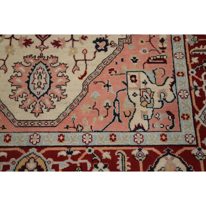 Hand Knotted Oriental 100% Wool Carpet Traditional Medallion Beige & Ivories Heriz (serapi) Area Rug - 9' 0'' X 6' 2''
