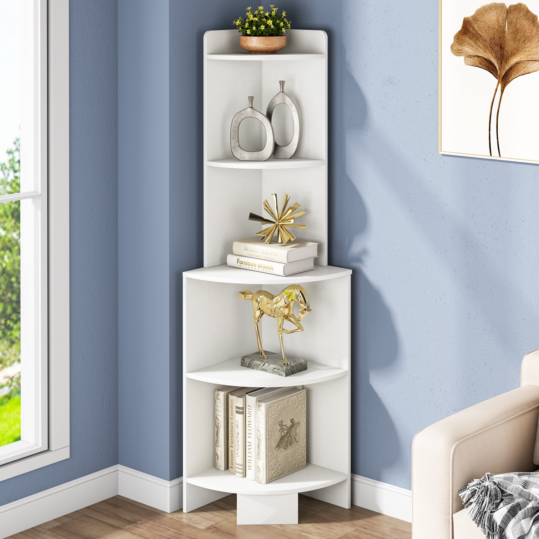 5-Tier Corner Shelf, 60 Inch Bookcase for Living Room, Industrial