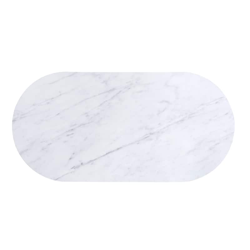 Reed Mid-Century Modern White Faux Marble 3-Piece Accent Table Set with Drawer by Furniture of America