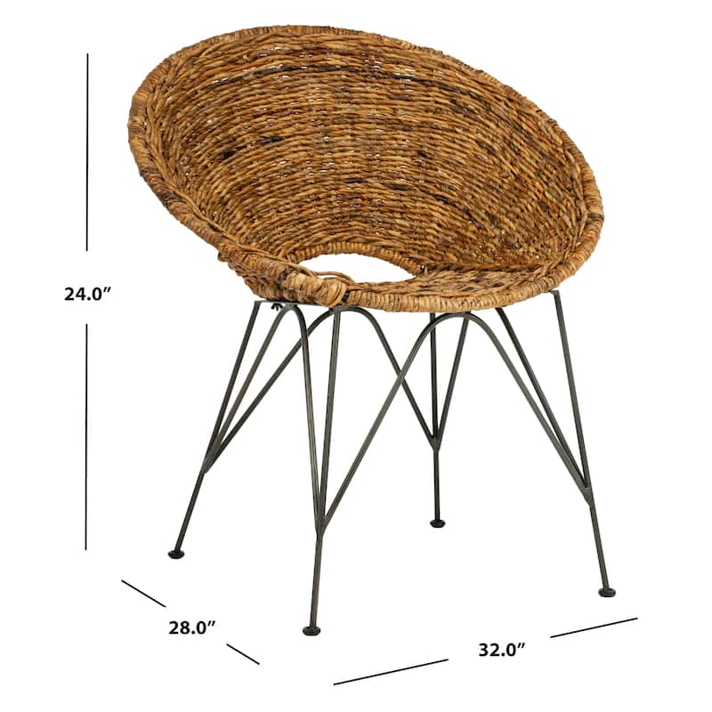SAFAVIEH Musema Grey Wash / Dark Steel Rattan Accent Chair - 31.9" x 28" x 24"