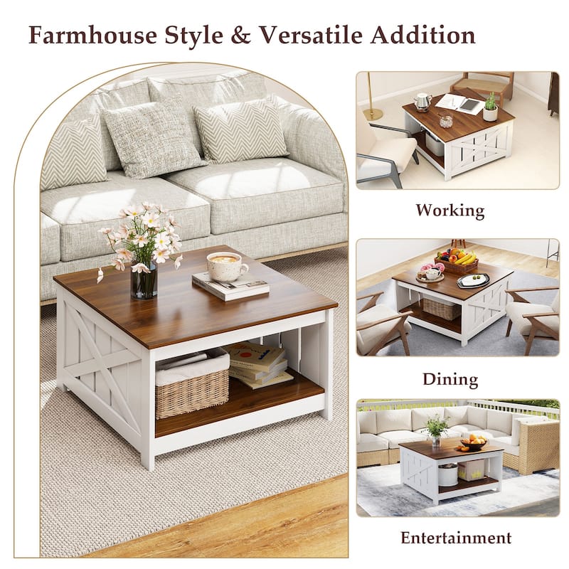 Gymax 31'' Wooden Square Coffee Table w/Storage Shelf Open Compartment - White, Brown