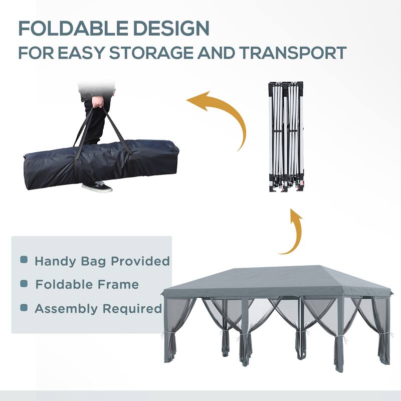 10'x20' Pop Up Canopy Tent with Netting, Heavy Duty Instant Sun Shelter for Outdoor Parties, Garden, Patio