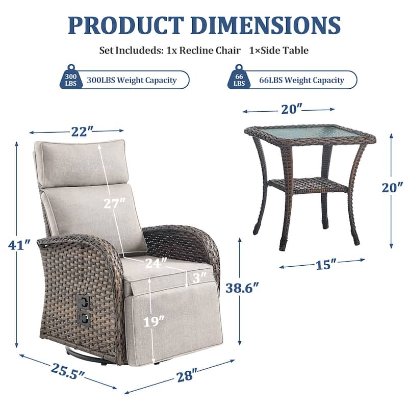 Pocassy Reclining Patio Chair with Adjustable Backrest