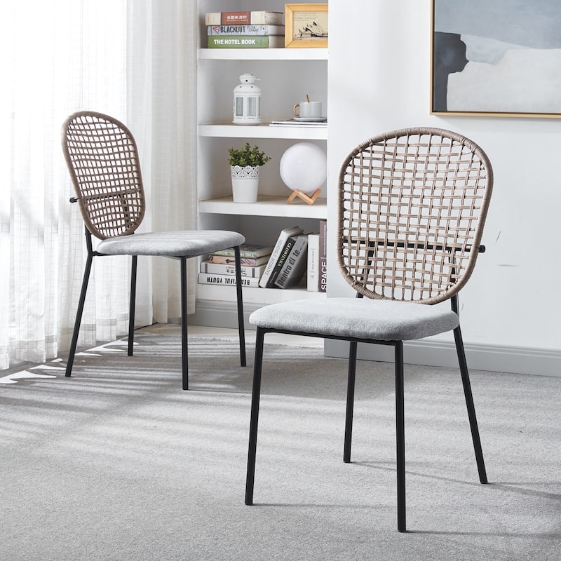 Velvet Upholstered Metal Frame Armless Rattan Dining Chair Set of 4 - Set of 4 - Extra Tall