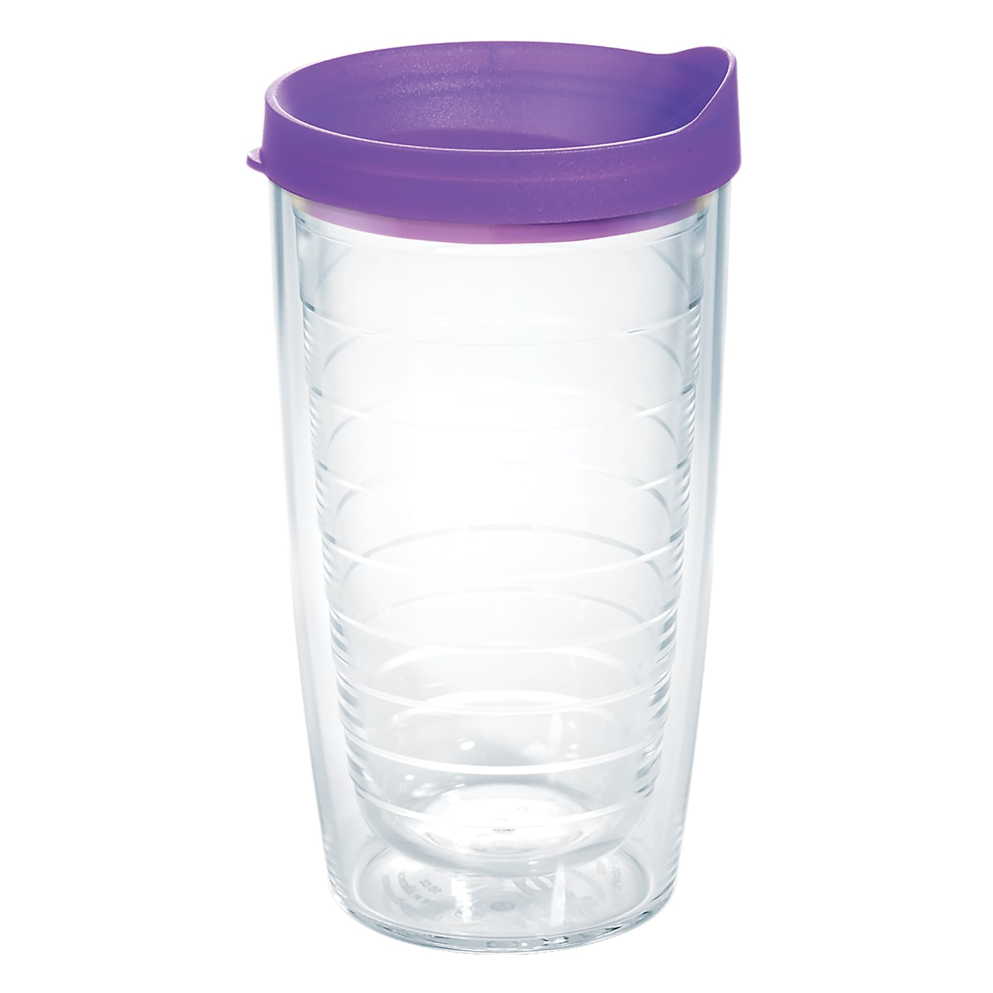 Tervis Clear & Colorful Lidded Made in USA Double Walled Insulated Travel Tumbler, Purple Lid - 16oz