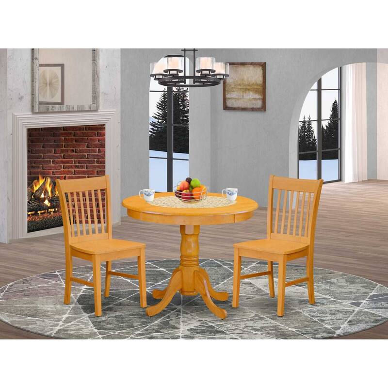 3-Piece Natural Oak Finish Solid Wood Top - Dining Room Set - Seats 4