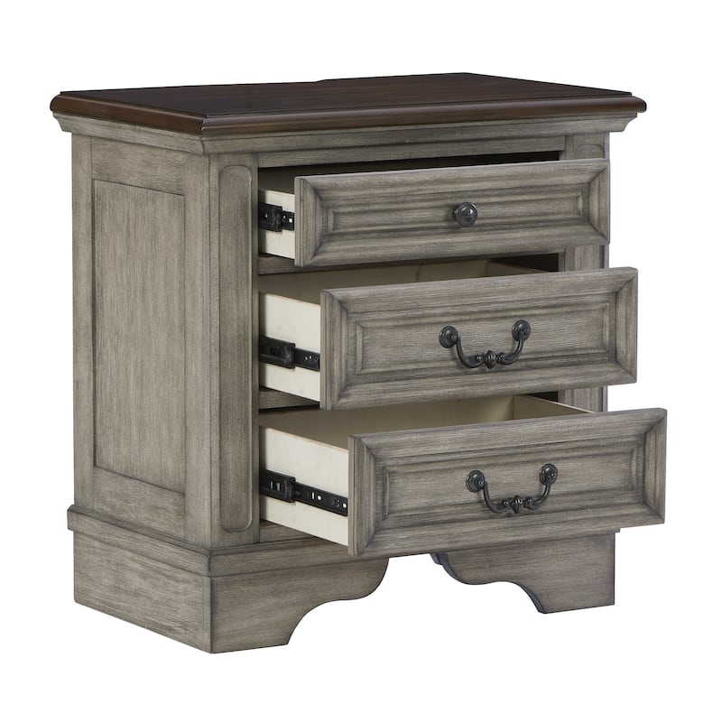 Ashley Furniture Lodenbay Black & Gray 3 Drawer Night Stand with Charging Station