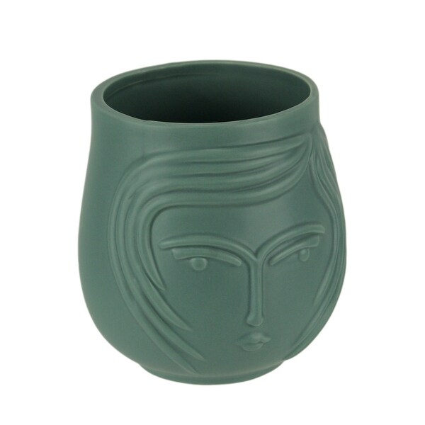 Blue Ceramic Contemporary Female Face Decorative Planter - 5 X 4.25 X 4.25 inches