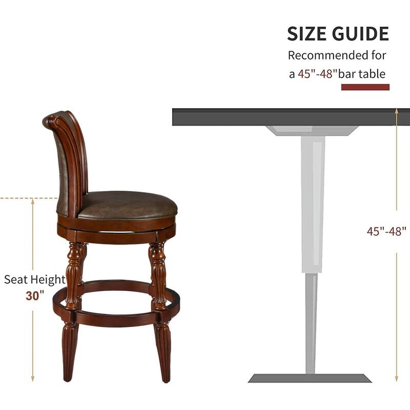 Solid Wood Swivel Bar Stool Carved Hardwood Rotatable Pub Height Stools