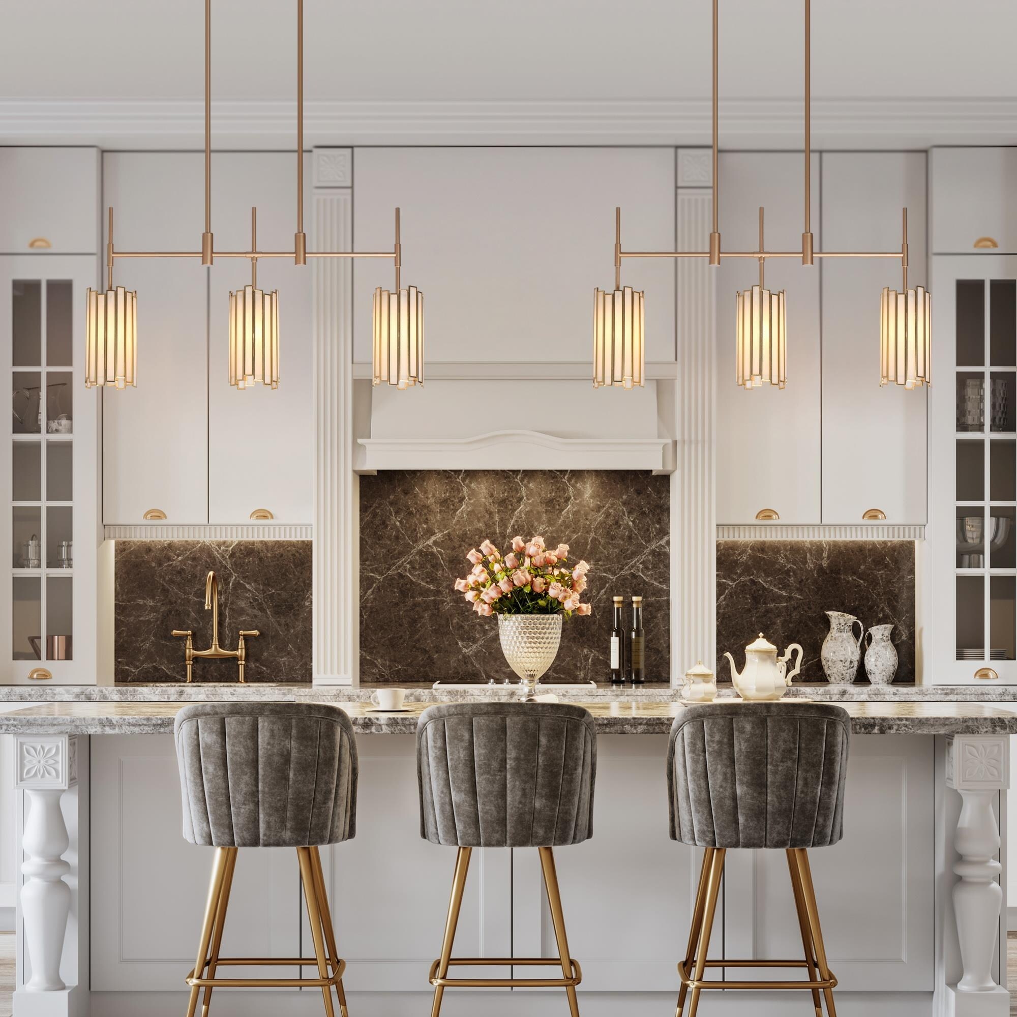 Tifany Moden Gold 3 Light Linear Chandelier Colored Glass Kitchen Island Lights L30 W4.3 H17.3 On Sale Bed Bath Beyond 37795134