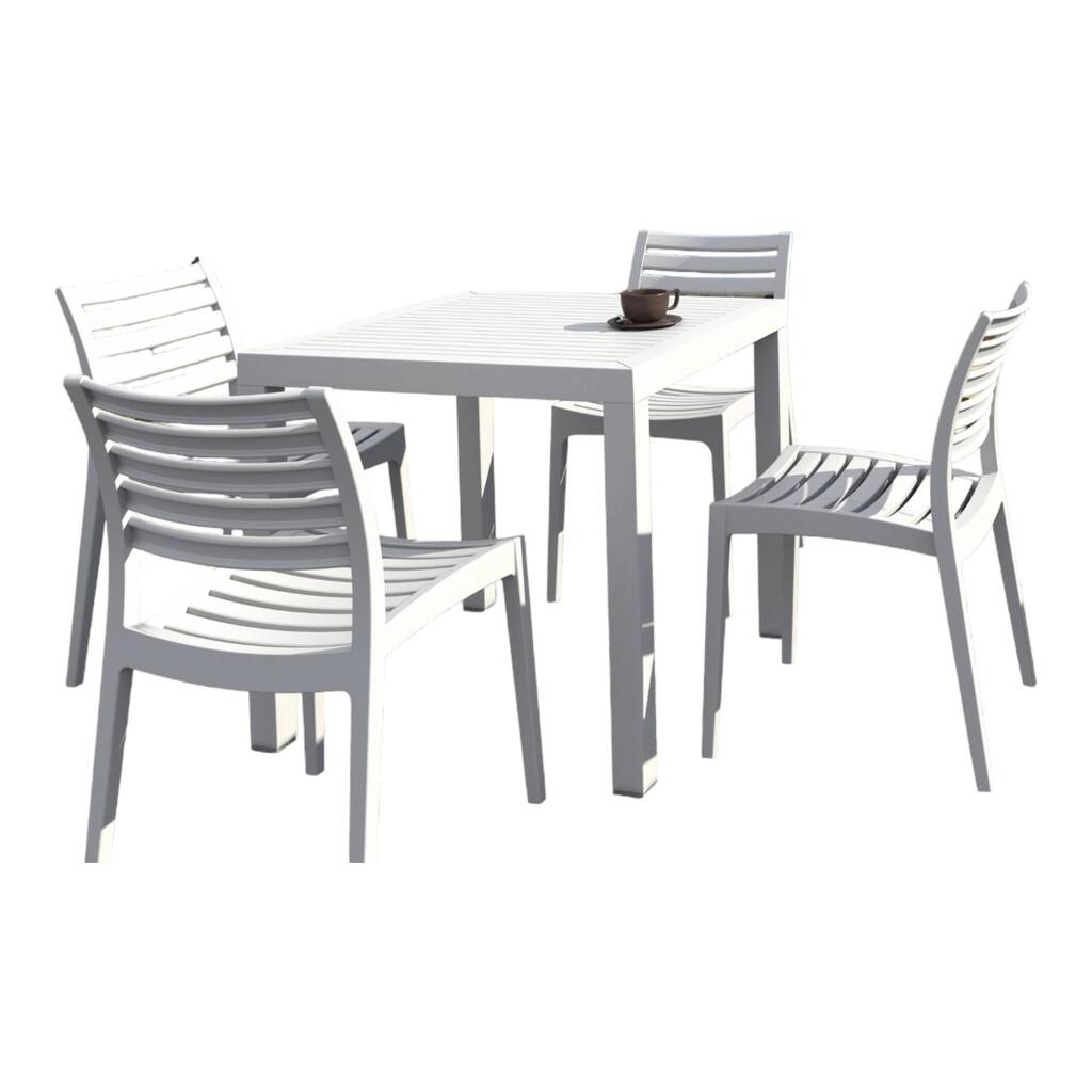 5-Piece White Stackable Square Outdoor Patio Dining Set 33"