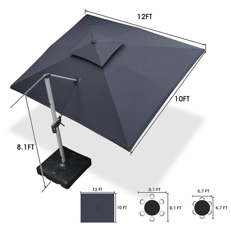 PURPLE LEAF 10 x 12ft Outdoor Rectangle Large Cantilever Umbrella with Base