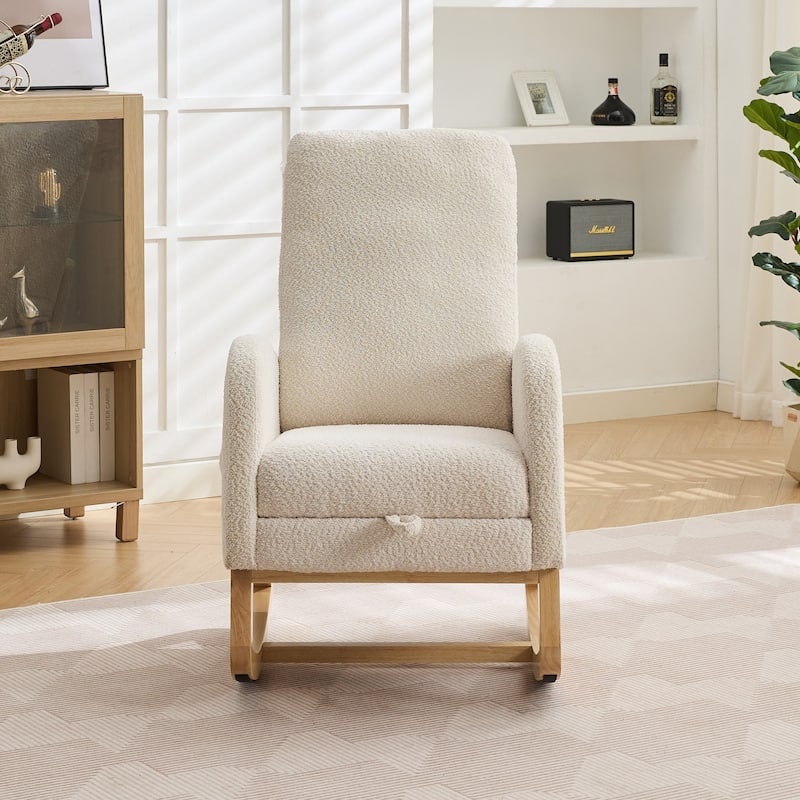 Mid-Century Modern Nursery Rocking Armchair Glider Rocker With Retractable Footrest For Living Room