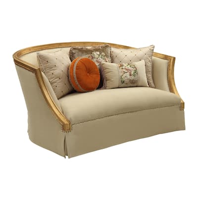Nusha Tan and Antique Gold Loveseat with Tight Back
