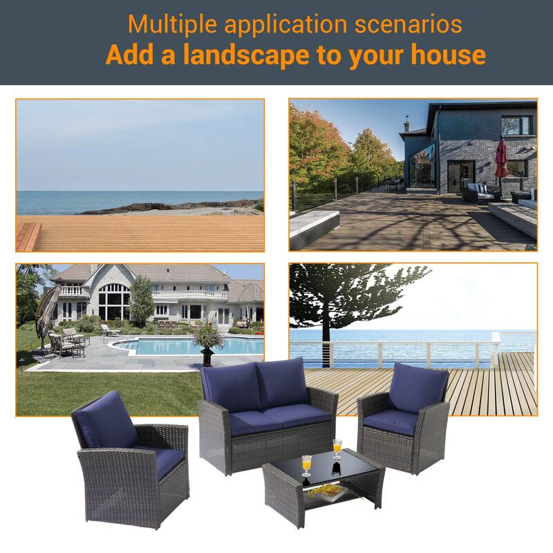 LIVOOSUN Outdoor 4-piece Wicker Chat Set