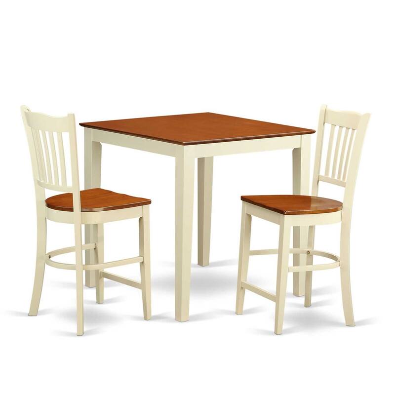 HomeStock 3-Piece Buttermilk and Cherry Finish Solid Wood Top Counter Height Dining Table Set