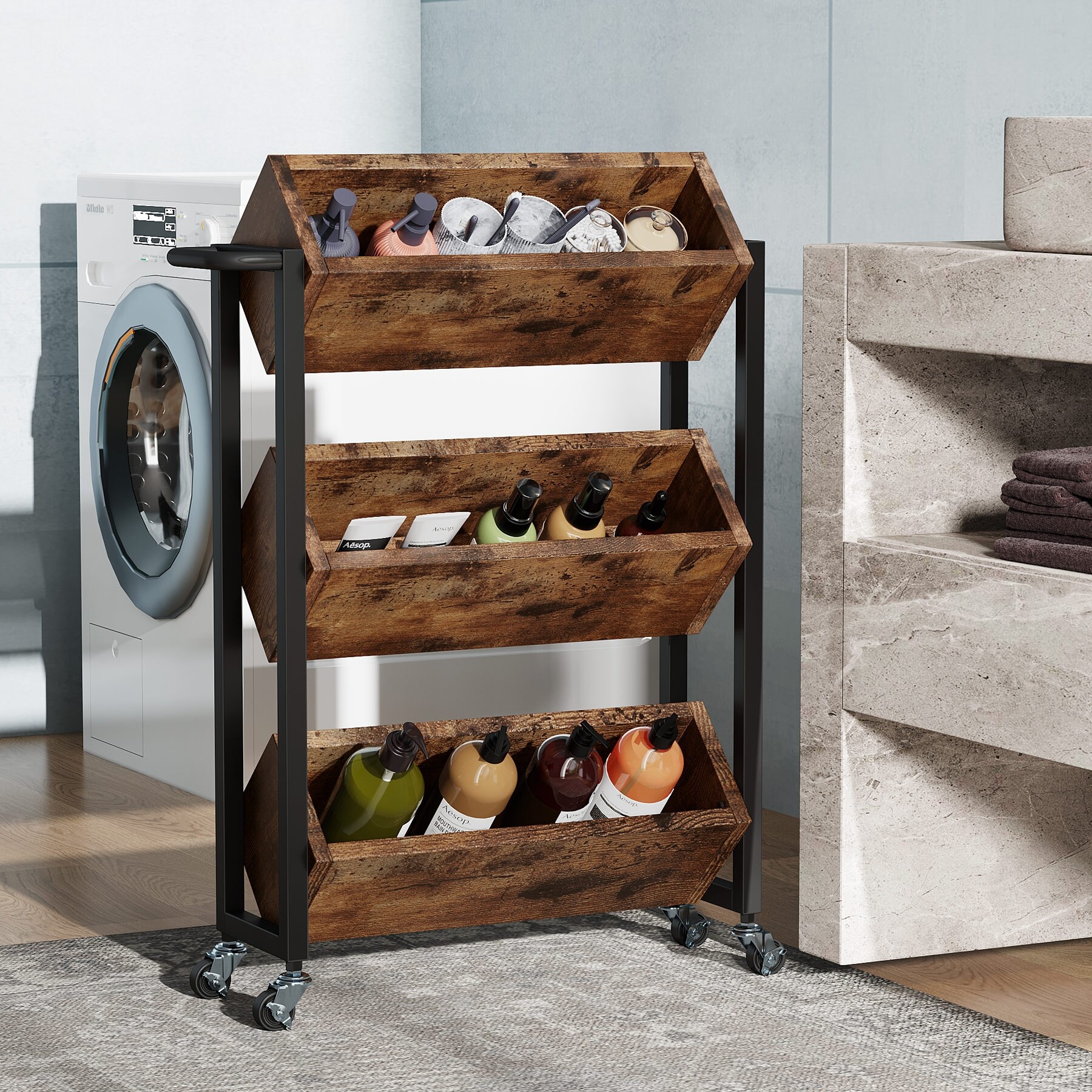 3 Tier Slim Rolling Storage Cart, Small Utility Cart with Wheels