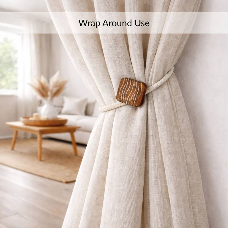 Magnetic Curtain Tiebacks 17 in Wood Rope