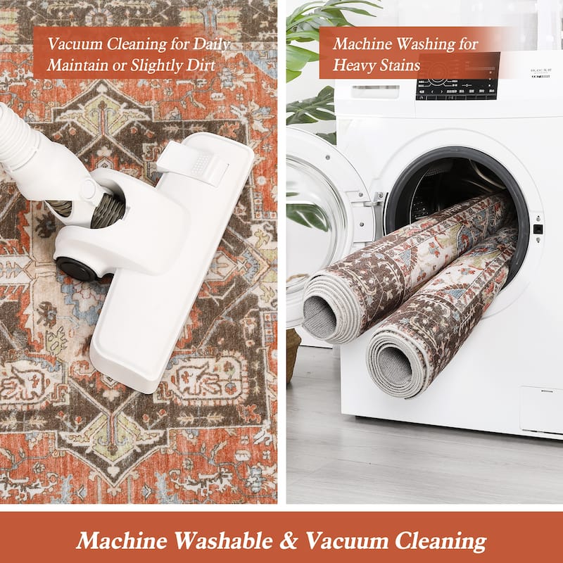 Artistic Medallion Printed Machine Washable Area Rug