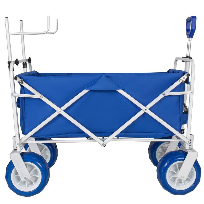 Beach Wagon Cart with Chair Racks and 9" All-Terrain Wheels, 500lbs Heavy Duty Collapsible Folding Wagon, Storage Bags