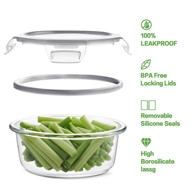 12 Sets Glass Food Storage Containers with Lids, Glass Meal Prep Containers, Airtight Glass Bento Boxes, BPA Free & Leak Proof