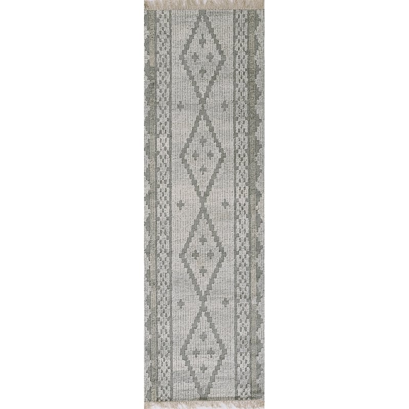 Momeni Bristol Geometric Hand Woven Wool and Cotton Grey Area Rug - 2' 3" x 8' - Grey - Runner