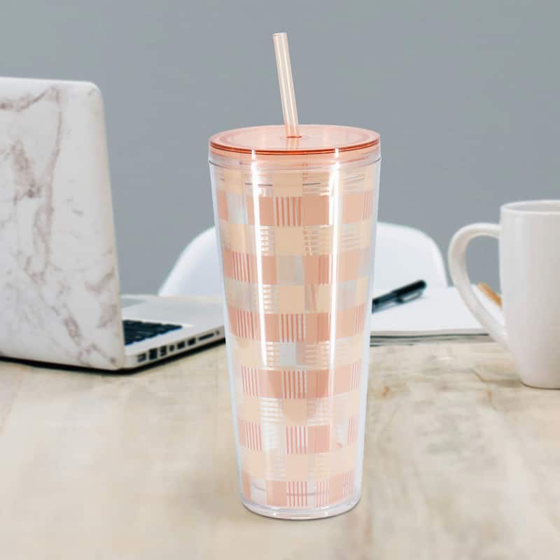 Mr. Coffee Modern Euphoria 4 Piece 23 Ounce Plastic Tumbler with Straw and Lid Set in Pink