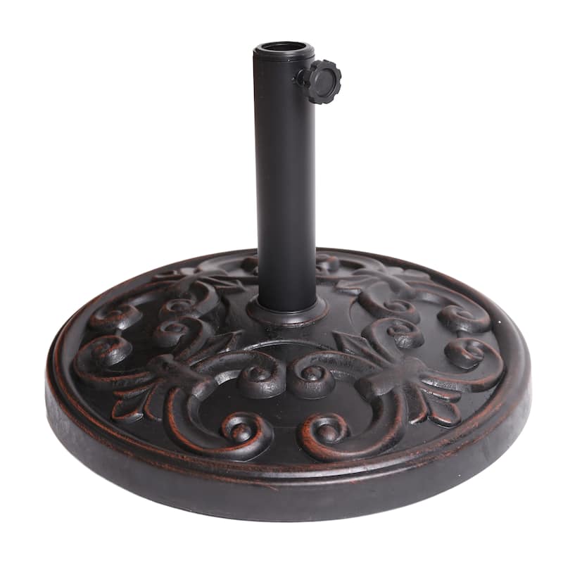 Roomfitters Gobi Resin Outdoor Umbrella Base with Scroll Pattern, Weather Resistant Bronze Finish