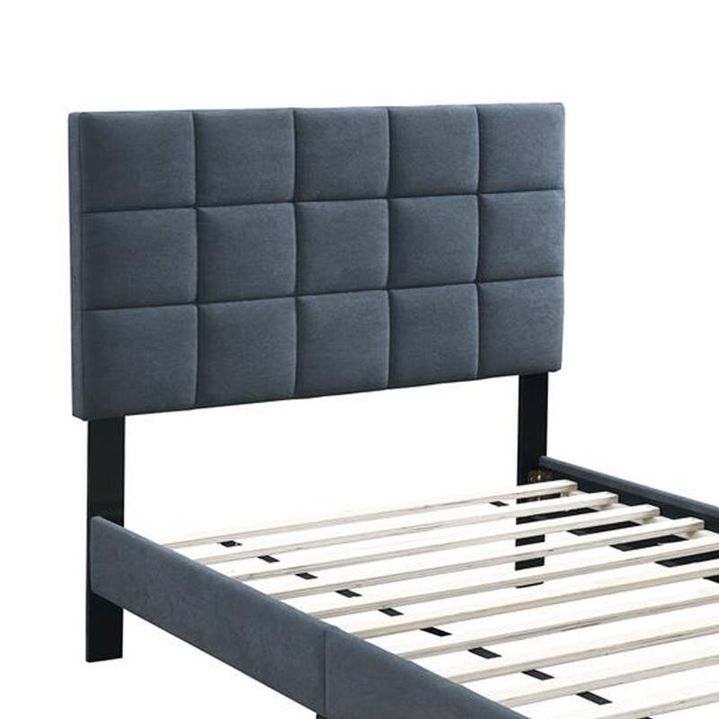 Lilian Twin Bed, Soft Biscuit Tufted Charcoal Gray Linen Upholstery