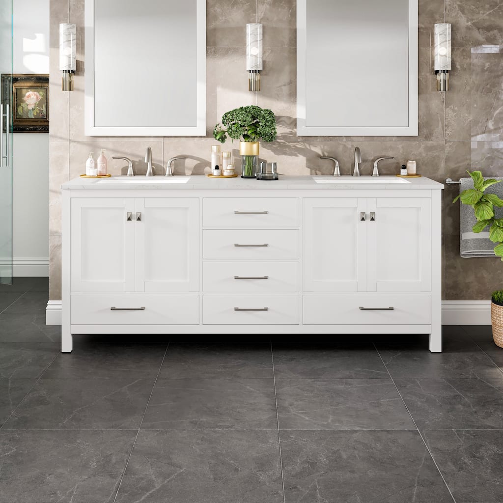 Eviva Aberdeen 78"W DS Bath Vanity with Carrara Quartz Top