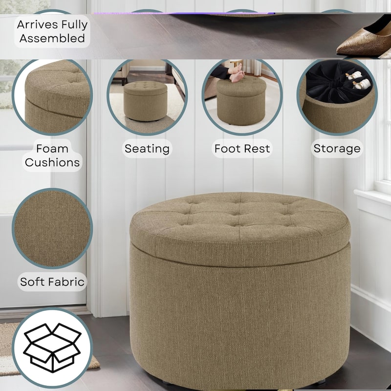 Convenience Concepts Designs4Comfort Round Shoe Storage Ottoman