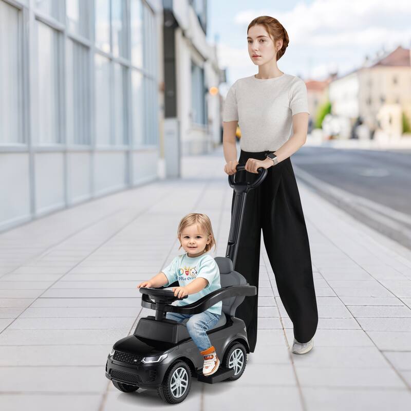 3-in-1 Ride-On Toddler Car with Detachable Guardrail, Retractable Footrest and Safe Design - 33.5" × 16" × 37.5" - Black