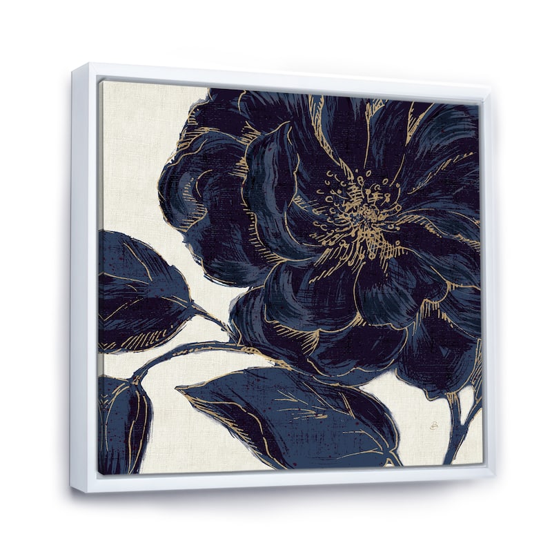 Designart "Dark Rose Gilded Gold" Floral Framed Canvas - 30 in. wide x 30 in. high - White