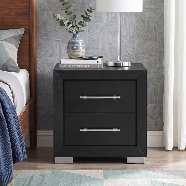 slide 2 of 16, Furniture of America Alaric Modern Black Solid Wood Nightstand with 2 Drawers and USB Ports Black