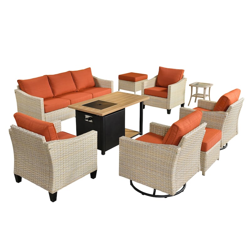 HOOOWOOO 9-piece Wicker Rattan Outdoor Furniture Set Swivel Rocking Chair Set