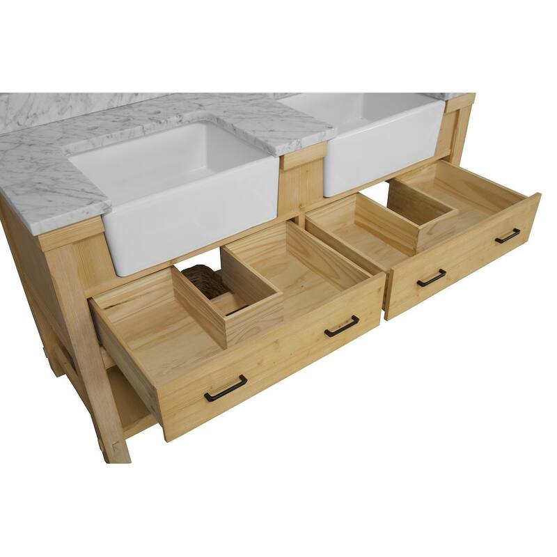 KitchenBathCollection Charlotte 60" Double Farmhouse Vanity with Carrara Marble Top