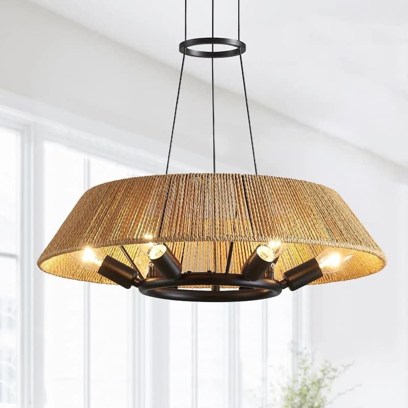 6-light dining room light brown chandelier light rattan pendant light
