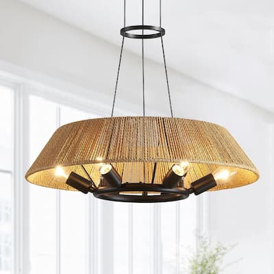 6-light dining room light brown chandelier light rattan pendant light