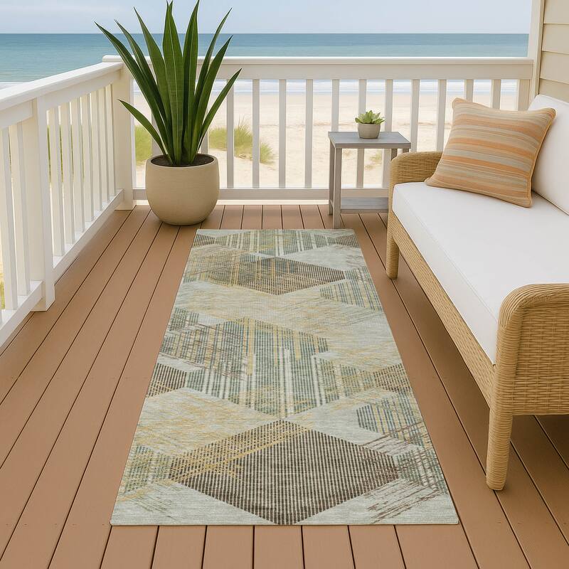 Machine Washable Indoor/ Outdoor Modern Hotchkiss Chantille Rug - Celery - 2'3" x 7'6"