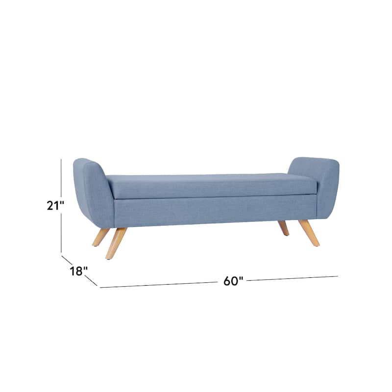 Rae Storage Bench Ottoman with Arms, French Blue Woven Fabric, 60 Inch