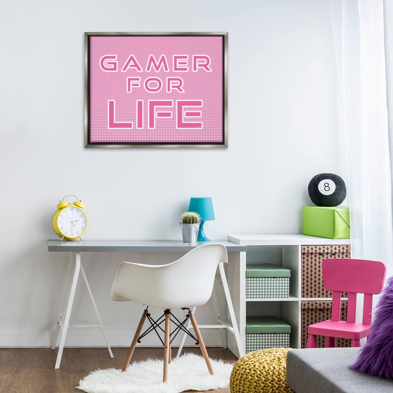 Stupell Pink Gamer For Life Framed Floater Canvas Wall Art Design By Yass Naffas Designs