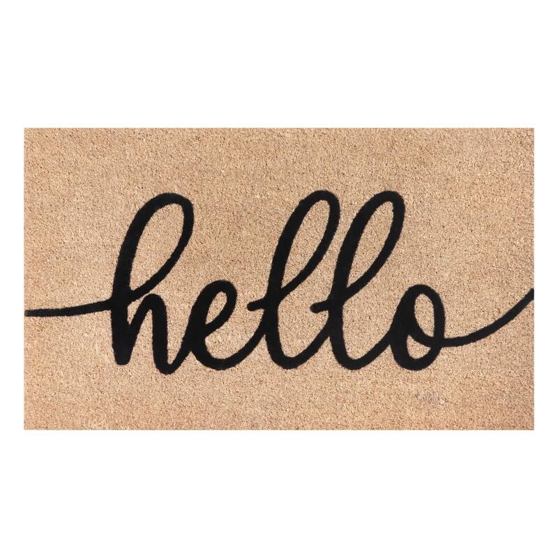 A1HC Natural Coir Flocked Doormat with Heavy Duty Non-Slip PVC Backing Fade Resistant, Pet Friendly Outdoor Welcome Mat - 18" X 30" - Black Hello