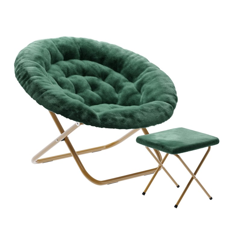 Upholstered XL Folding Saucer Chair with Ottoman - 31"D x 35.75"W x 33.5"H