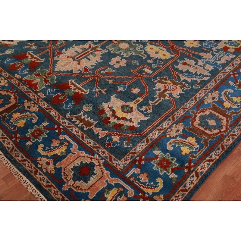 All-Over Blue Oushak Oriental Area Rug Handmade Wool Carpet - 8'11" x 11'9"
