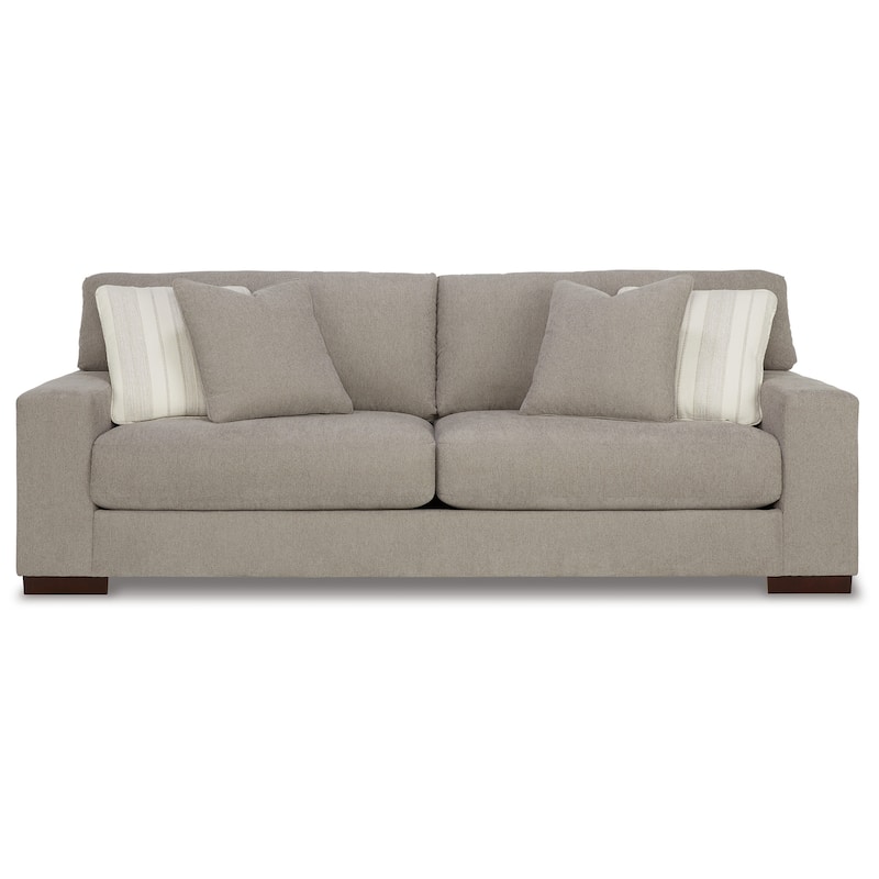 Magg 96 Inch Sofa, 4 Ivory Throw Pillows, Soft Flax Beige Polyester